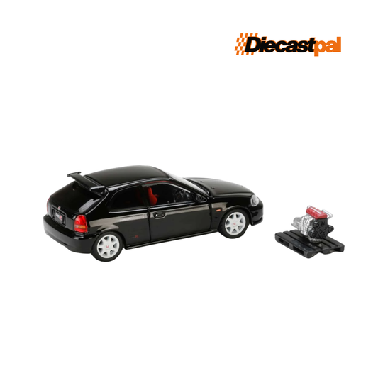Hobby Japan Honda Civic Type R EK9 with Engine Display Black Pearl 1/64