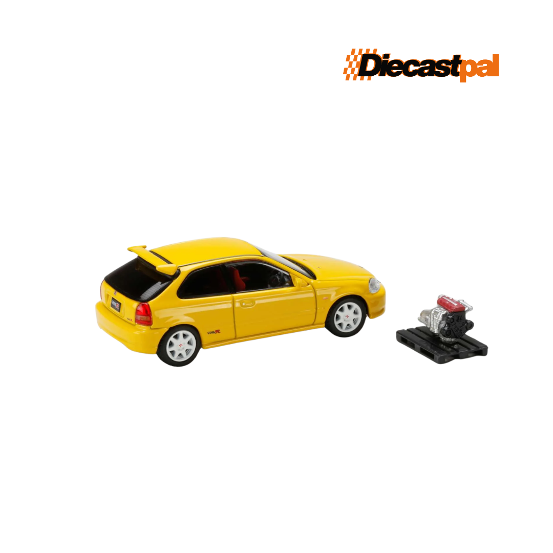 Hobby Japan Honda Civic Type R EK9 with Engine Display Sunlight Yellow 1/64