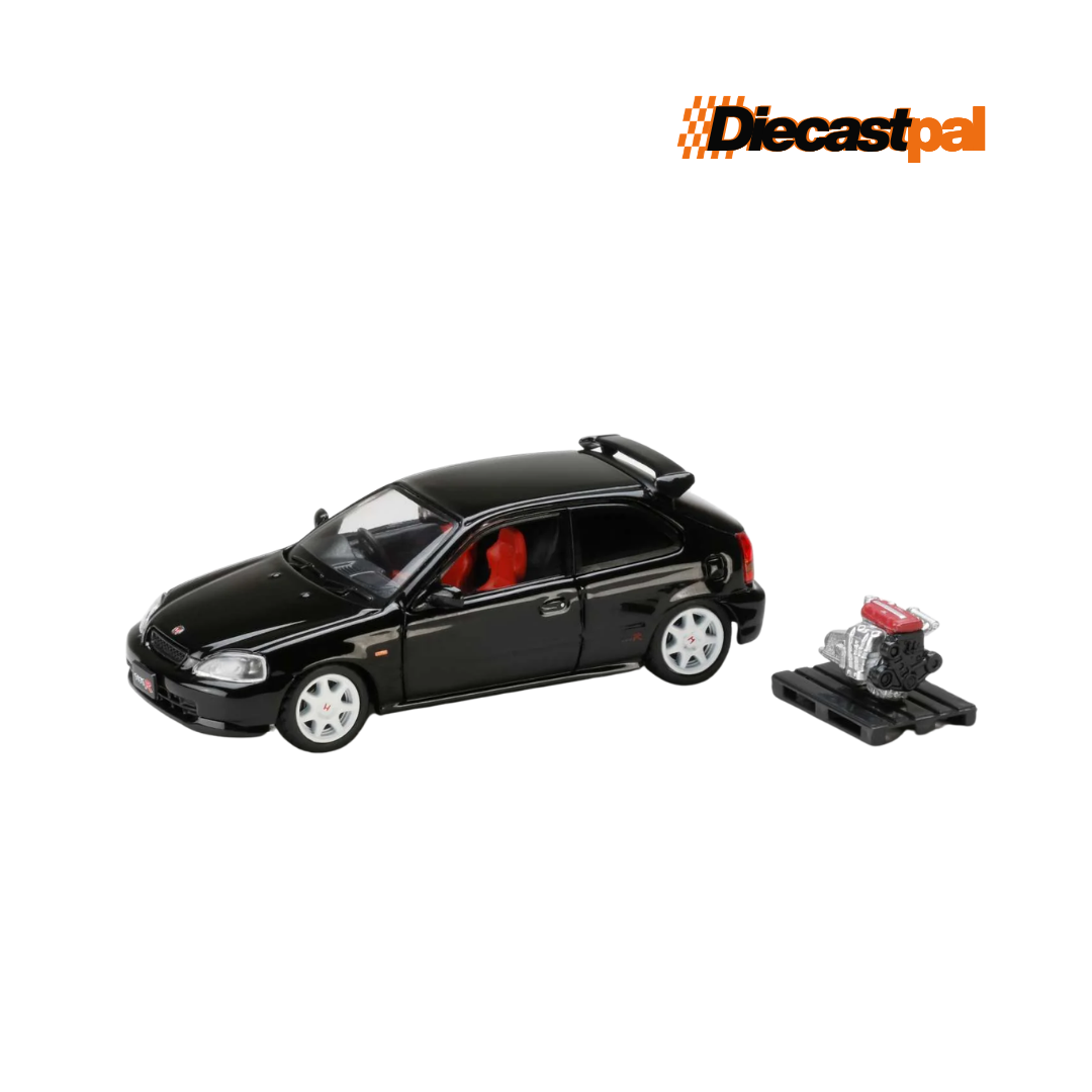 Hobby Japan Honda Civic Type R EK9 with Engine Display Black Pearl 1/64