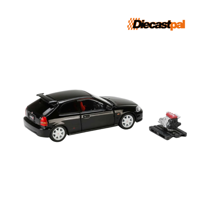 Hobby Japan Honda Civic Type R EK9 with Engine Display Black Pearl 1/64