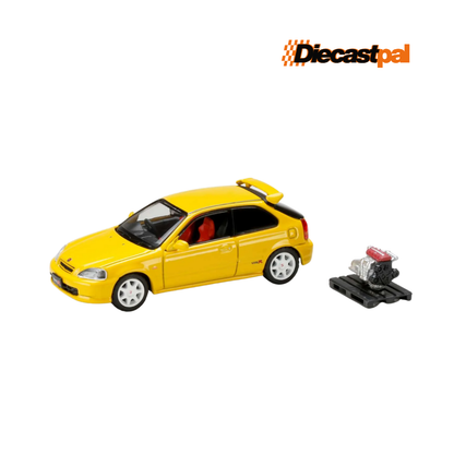 Hobby Japan Honda Civic Type R EK9 with Engine Display Sunlight Yellow 1/64